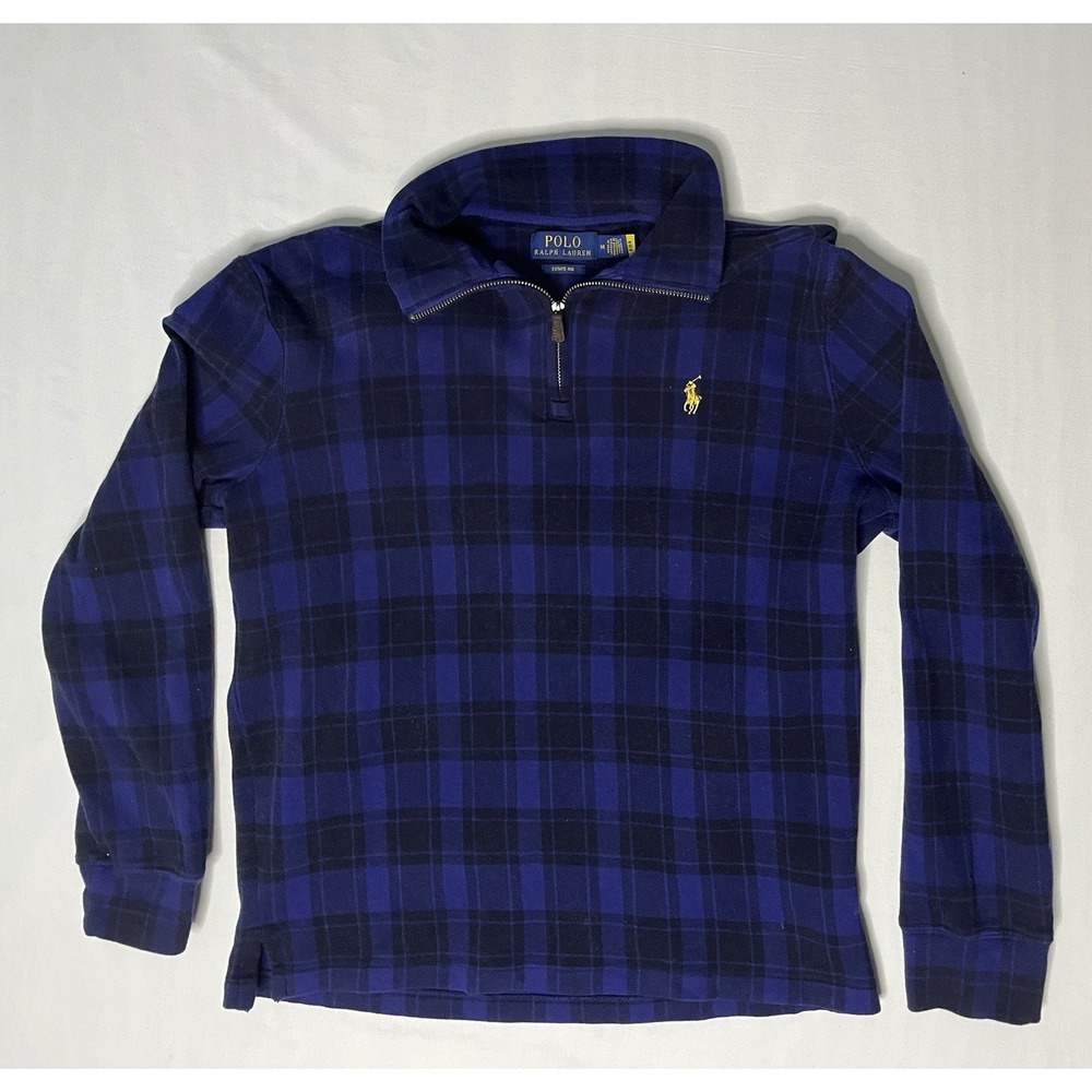Polo Ralph Lauren 1/4 Estate Rib Pullover Sweater Men's Size Medium Tartan Plaid